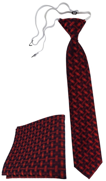 TigerTie Kinderkrawatte + Einstecktuch rot weinrot schwarz - Motiv Flechtmuster