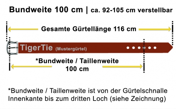 TigerTie - Rindsnappa-Ledergürtel bombiert hellbraun - Bundweite 100 cm, kürzbar