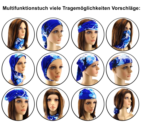 TigerTie Multifunktionstuch in blau weiss Totenkopf - Tuch Schal Schlauchtuch