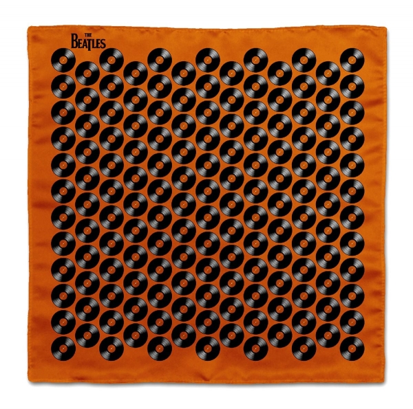 Beatles - Seideneinstecktuch in orange schwarz mit Schallplatten Motiven