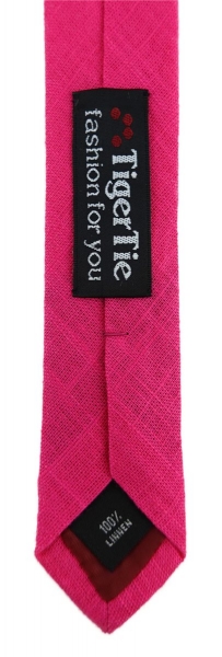 TigerTie - schmale Krawatte in magenta Uni - 100% Leinen - Breite 5,5 cm