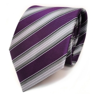 TigerTie Krawatte lila purpur grau silber schwarz gestreift - Schlips Binder Tie