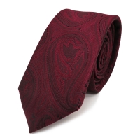 schmale TigerTie Designer Krawatte rot weinrot schwarz paisley muster - Binder