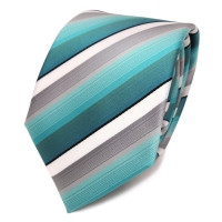 TigerTie Designer Krawatte türkis mint grau weiß schwarz gestreift - Tie Binder