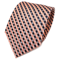 TigerTie Designer Seidenkrawatte orange lachs royal grau kariert- Krawatte Seide
