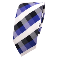 Schmale TigerTie Designer Krawatte blau royal kobaltblau weiß kariert - Schlips