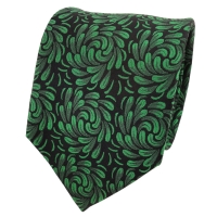 TigerTie Designer Seidenkrawatte grün laubgrün schwarz gemustert- Krawatte Seide