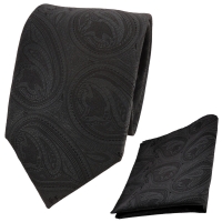 TigerTie Krawatte + Einstecktuch schwarz schwarzgrau olivschwarz paisley