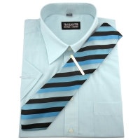TRAVELMASTER Business Herrenhemd türkis - Hemd Gr.41/42 L kurzarm Krawatte Nadel