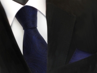 TigerTie Designer Krawatte + Einstecktuch blau dunkelblau marin schwarz Paisley