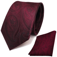 Designer TigerTie Krawatte + Einstecktuch rot weinrot schwarz paisley Muster
