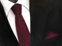 schmale TigerTie Krawatte + Einstecktuch rot weinrot schwarz paisley Muster