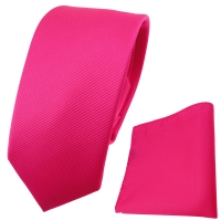 schmale TigerTie Krawatte + Einstecktuch pink knallpink leuchtpink Uni Rips