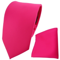 TigerTie Krawatte + Einstecktuch in pink knallpink neonfarben - 100% Polyester