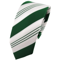Schmale TigerTie Designer Krawatte grün dunkelgrün weiß silber gestreift