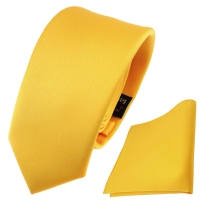 schmale TigerTie Satin Krawatte + Einstecktuch gelb maisgelb Uni -Schlips Binder