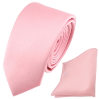 schmale TigerTie Satin Krawatte + Einstecktuch rosa Uni - Schlips