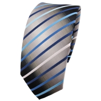 Schmale TigerTie Krawatte türkis blau silber grau weiß schwarz gestreift
