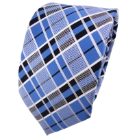 TigerTie Designer Krawatte in blau schwarz silber grau kariert