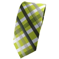schmale TigerTie Krawatte grün hellgrün silber grau anthrazit kariert - Binder