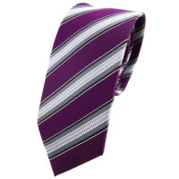 Schmale TigerTie Krawatte lila purpur grau silber schwarz gestreift - Binder Tie