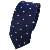Schmale TigerTie Krawatte blau dunkelblau royal weiß gepunktet - Binder Tie