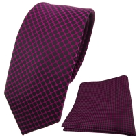schmale Designer TigerTie Krawatte + Einstecktuch magenta schwarz gemustert