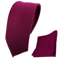 schmale TigerTie Krawatte + Einstecktuch violett bordeauxviolett einfarbig