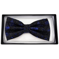 TigerTie Designer Fliege blau anthrazit schwarz Ornamente Paisley + Aufbewahrungsbox