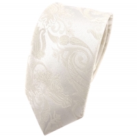 schmale Hochzeit Seidenkrawatte creme Paisley Uni - Krawatte 100% Seide