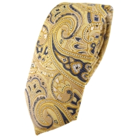 schmale TigerTie Designer Krawatte gelb gold beige sandgelb anthrazit Paisley