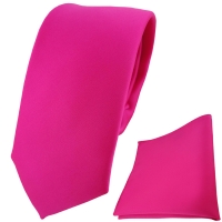 schmale TigerTie Krawatte + Einstecktuch pink rosa einfarbig Uni