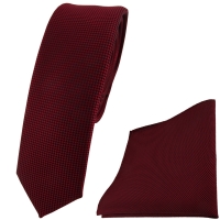 schmale TigerTie Krawatte + Einstecktuch in bordeaux dunkelrot fein gepunktet