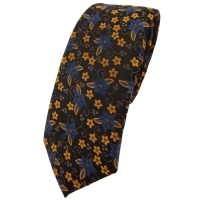 schmale TigerTie Krawatte in braun dunkelbraun bronze gold blau geblümt