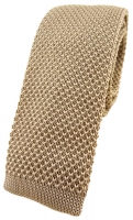 hochwertige TigerTie Strickkrawatte in beige einfarbig Uni - Krawatte