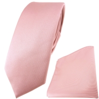 schmale TigerTie Krawatte + Einstecktuch in rosa altrosa einfarbig Uni Rips