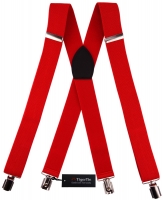 breiter TigerTie Herren Hosenträger mit 4 Clips in X-Form - Farbe rot