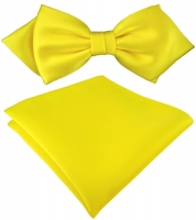 vorgebundene TigerTie Spitzfliege + Einstecktuch in gelb Uni einfarbig + Box