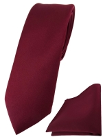 schmale TigerTie Designer Krawatte + Einstecktuch in bordeaux einfarbig uni