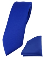 schmale TigerTie Designer Krawatte + Einstecktuch in dunkles royalblau einfarbig
