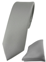 schmale TigerTie Designer Krawatte + Einstecktuch in grau einfarbig uni