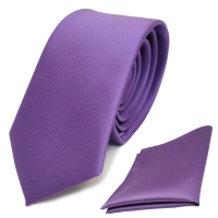 schmale TigerTie Schlips Krawatte + Einstecktuch lila flieder uni Binder Tie