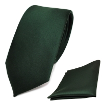 schmale TigerTie Schlips Krawatte + Einstecktuch grün dunkelgrün uni einfarbig