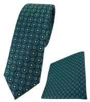 schmale TigerTie Krawatte + Einstecktuch in grün blau silber schwarz gemustert