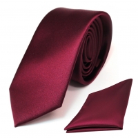 schmale TigerTie Schlips Krawatte + Einstecktuch in rot bordeaux uni einfarbig
