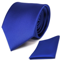 TigerTie Krawatte + Einstecktuch in blau royalblau uni - Binder Tie Polyester