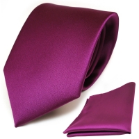 schöne TigerTie Krawatte + Einstecktuch in magenta fuchsia uni - Binder Tie