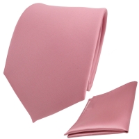 TigerTie Krawatte + Einstecktuch rosa altrosa uni - Binder Tie Polyester