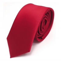 schmale TigerTie Satin Krawatte rot verkehrsrot uni Polyester - Schlips Binder