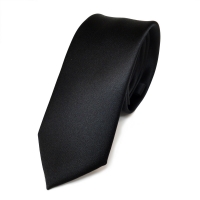schmale TigerTie Satin Krawatte in schwarz black Uni Einfarbig - Binder Schlips